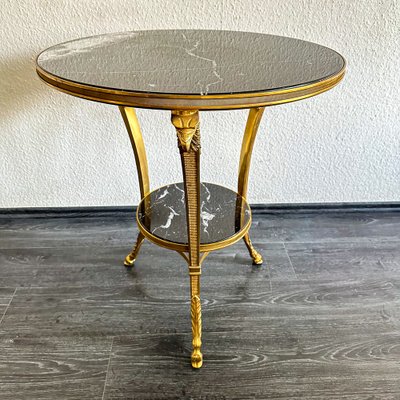 Art Deco Gueridon Table in Black Marble with White Grain-GWW-2043358