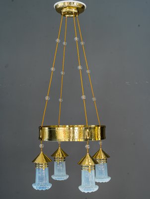 Art Deco Hammered Chandelier with Opaline Glass Shades, Vienna, 1920-SPD-1397573