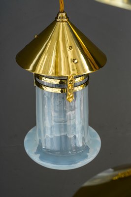 Art Deco Hammered Chandelier with Opaline Glass Shades, Vienna, 1920-SPD-1397573