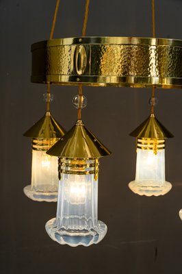 Art Deco Hammered Chandelier with Opaline Glass Shades, Vienna, 1920-SPD-1397573