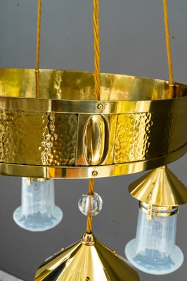 Art Deco Hammered Chandelier with Opaline Glass Shades, Vienna, 1920-SPD-1397573