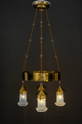 Art Deco Hammered Chandelier with Opaline Glass Shades, Vienna, 1920-SPD-1397573