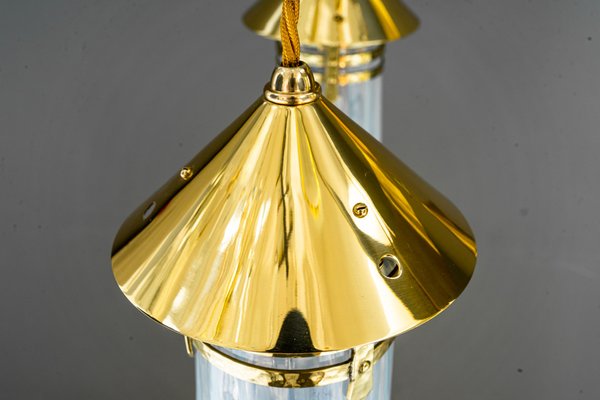 Art Deco Hammered Chandelier with Opaline Glass Shades, Vienna, 1920-SPD-1397573