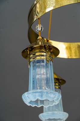 Art Deco Hammered Chandelier with Opaline Glass Shades, Vienna, 1920-SPD-1397573