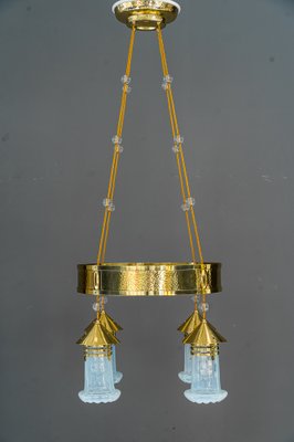 Art Deco Hammered Chandelier with Opaline Glass Shades, Vienna, 1920-SPD-1397573