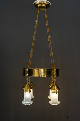 Art Deco Hammered Chandelier with Opaline Glass Shades, Vienna, 1920-SPD-1397573