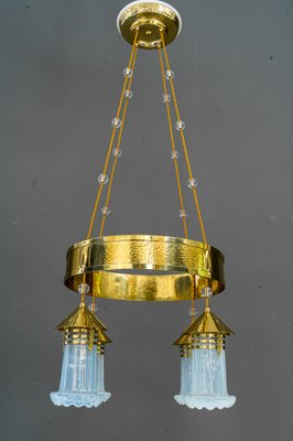 Art Deco Hammered Chandelier with Opaline Glass Shades, Vienna, 1920-SPD-1397573