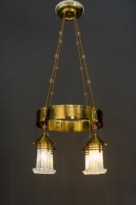 Art Deco Hammered Chandelier with Opaline Glass Shades, Vienna, 1920-SPD-1397573