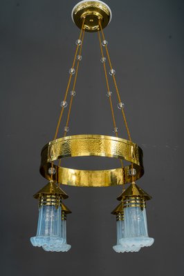 Art Deco Hammered Chandelier with Opaline Glass Shades, Vienna, 1920-SPD-1397573