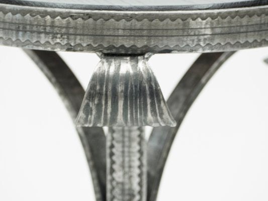 Art Deco Hammered Steel and Wood Tray Pedestal Table, 1940s-YJA-714608