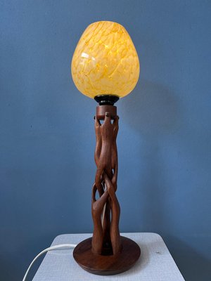 Art Deco Hand-Carved Wooden Table Lamp-ZBK-1351686