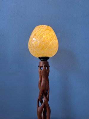 Art Deco Hand-Carved Wooden Table Lamp-ZBK-1351686