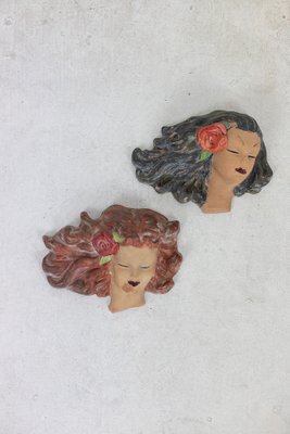 Art Deco Hand-Painted Female Ceramic Wall Figurines, 1960s, Set of 2-FOH-1759436