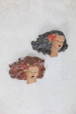 Art Deco Hand-Painted Female Ceramic Wall Figurines, 1960s, Set of 2-FOH-1759436