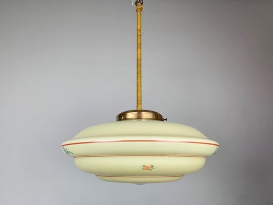 Art Deco Hand Painted Glass Pendant Light, 1930s-TZ-1017880