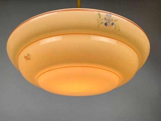 Art Deco Hand Painted Glass Pendant Light, 1930s-TZ-1017880