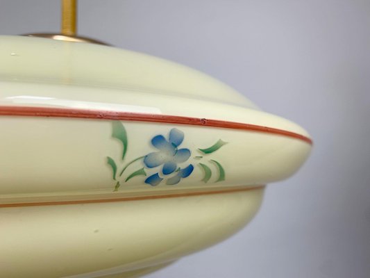 Art Deco Hand Painted Glass Pendant Light, 1930s-TZ-1017880