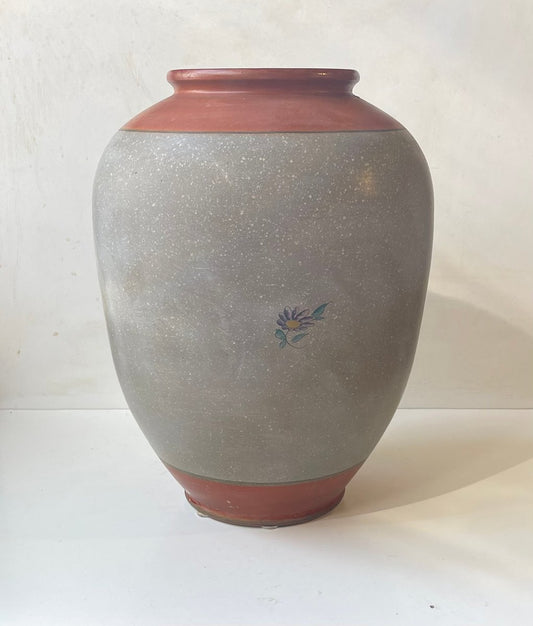 Art Deco Hand-Painted Terracotta Floor Vase by Knabstrup, 1920s