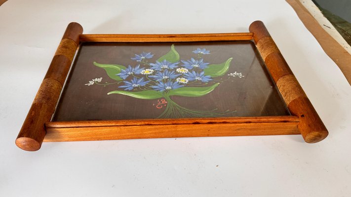 Art Deco Hand Painted Wood Tray Brown Color, France, 1940s-UR-2035092