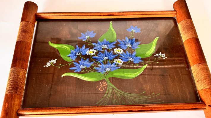 Art Deco Hand Painted Wood Tray Brown Color, France, 1940s-UR-2035092