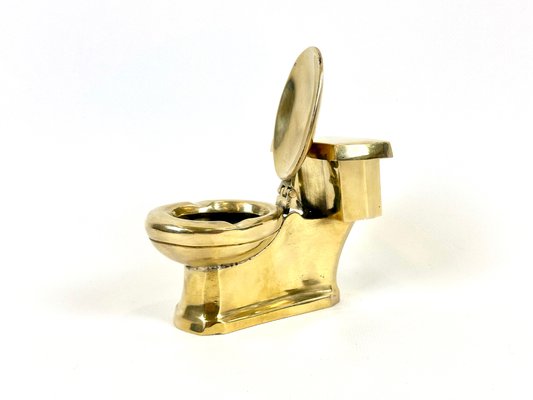 Art Deco Handcrafted Brass Toilet Ashtray and Match Box Holder, 1930s-ZCY-2020165