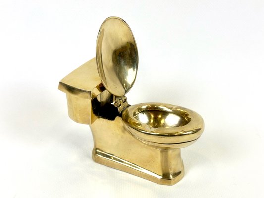 Art Deco Handcrafted Brass Toilet Ashtray and Match Box Holder, 1930s-ZCY-2020165