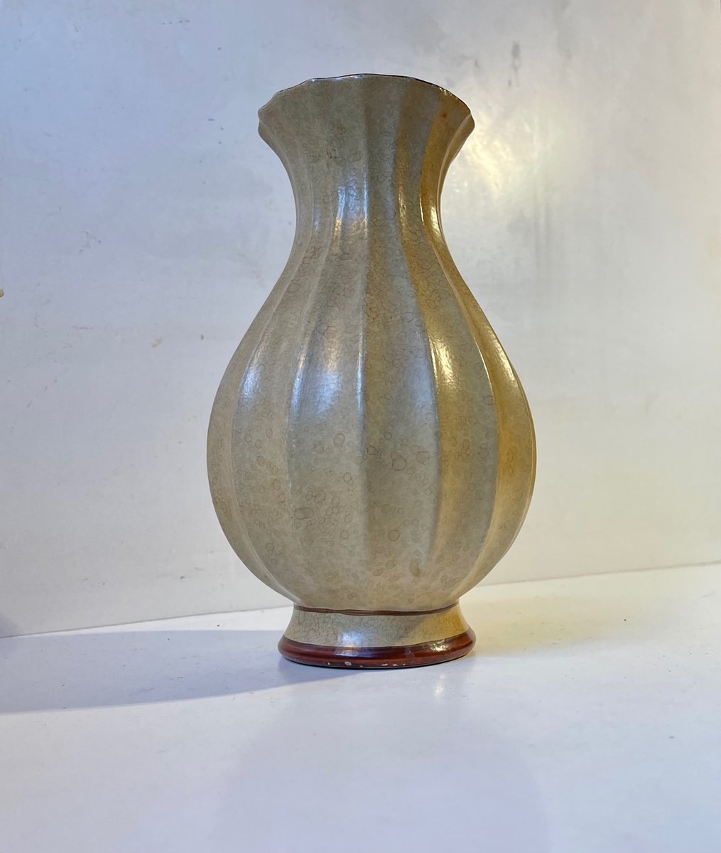 Art Deco Handprinted Earthenware Vase by Knabstrup, 1930s