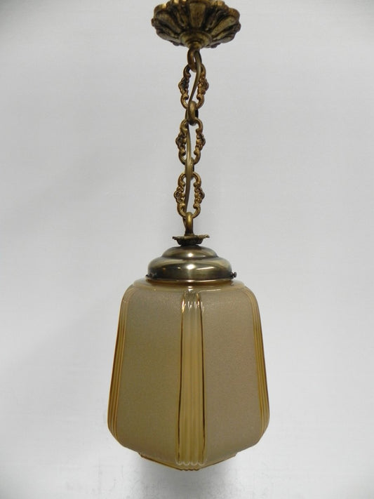 Art Deco Hanging Lamp on Chain with Beige Glass Ball