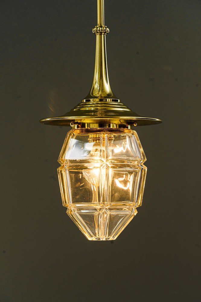 Art Deco Hanging Lamp with Cut Glass Shade, Vienna, Austria, 1920s