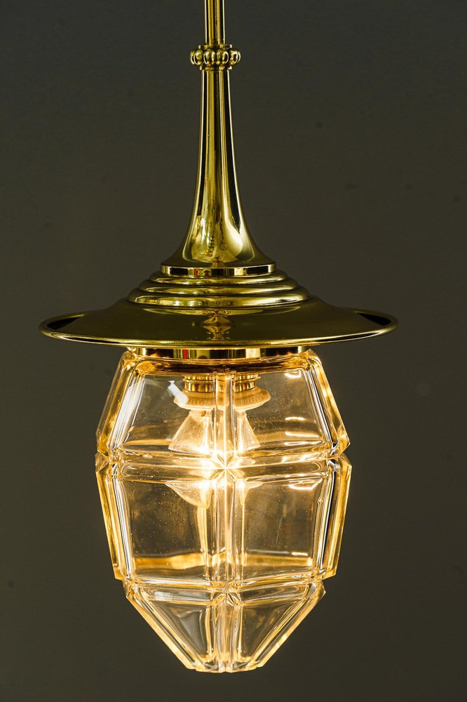 Art Deco Hanging Lamp with Cut Glass Shade, Vienna, Austria, 1920s