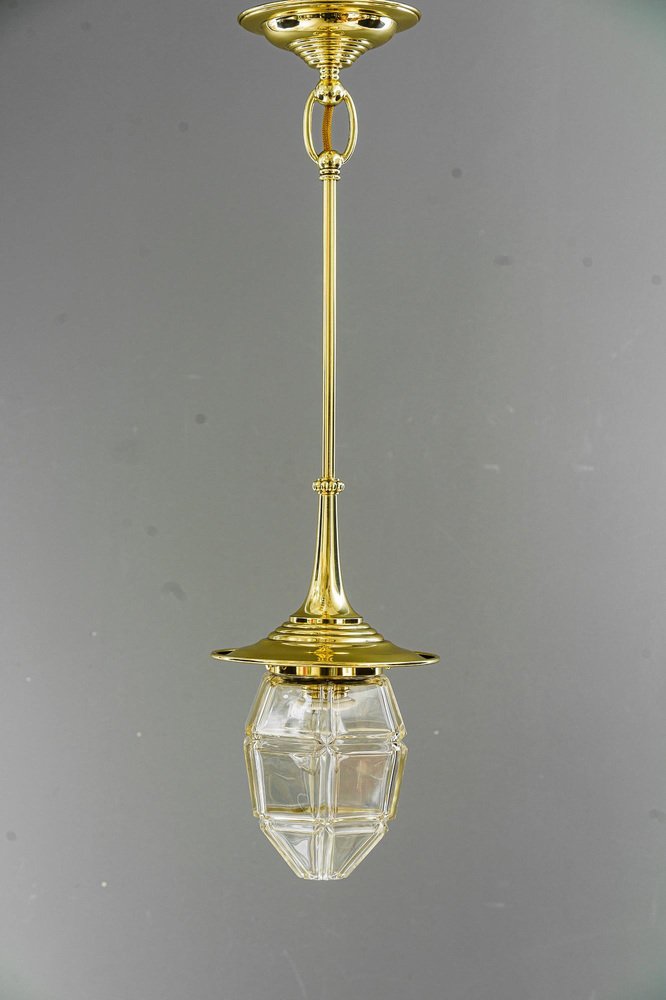 Art Deco Hanging Lamp with Cut Glass Shade, Vienna, Austria, 1920s