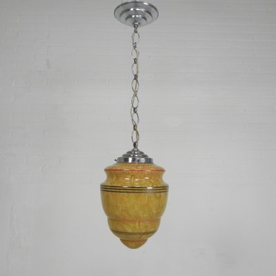 Art Deco Hanging Lamp with Marbled Glass Shade, 1930s-TL-1793773