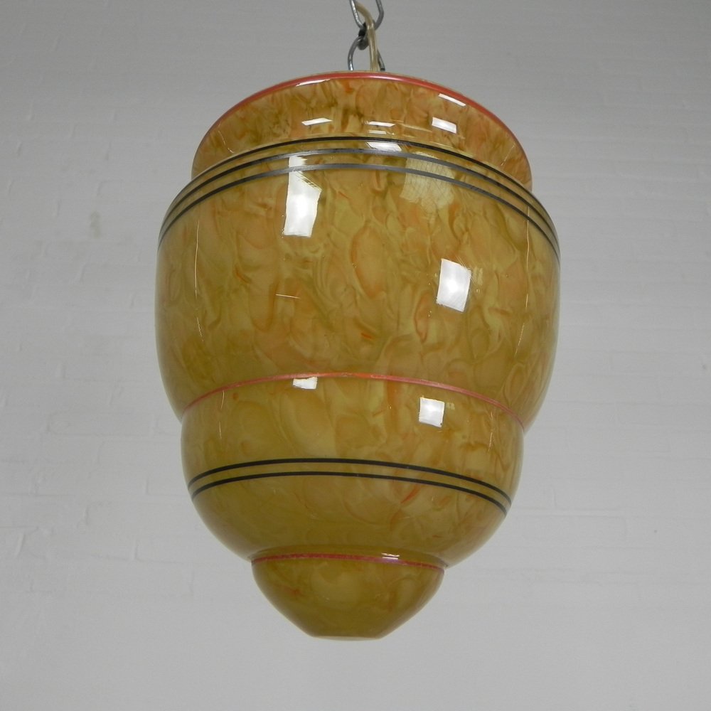 Art Deco Hanging Lamp with Marbled Glass Shade, 1930s