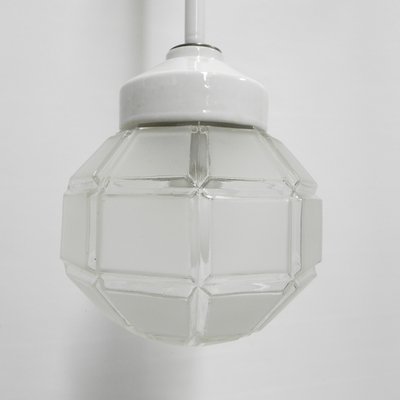 Art Deco Hanging Lamp with Octagonal Frosted Glass Shade, 1930s-TL-1447207