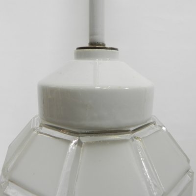 Art Deco Hanging Lamp with Octagonal Frosted Glass Shade, 1930s-TL-1447207