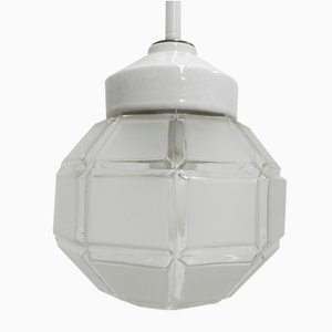 Art Deco Hanging Lamp with Octagonal Frosted Glass Shade, 1930s-TL-1447207