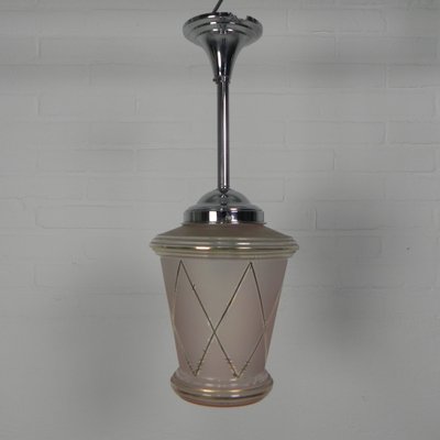 Art Deco Hanging Lamp with Pink Glass Shade, 1930s-TL-1779508