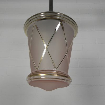 Art Deco Hanging Lamp with Pink Glass Shade, 1930s-TL-1779508