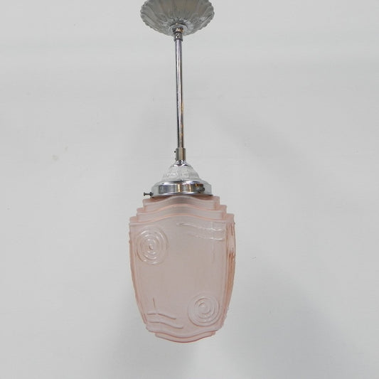 Art Deco Hanging Lamp with Pink Glass Shade, 1930s