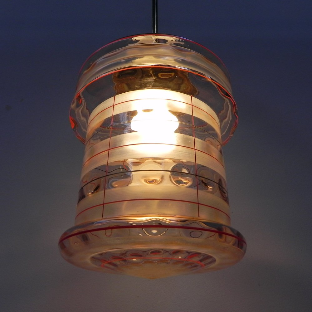 Art Deco Hanging Lamp with Pink Glass Shade