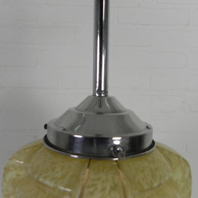 Art Deco Hanging Lamp with Ribbed Glass Shade, 1930s-TL-2021188