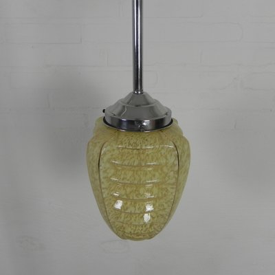 Art Deco Hanging Lamp with Ribbed Glass Shade, 1930s-TL-2021188