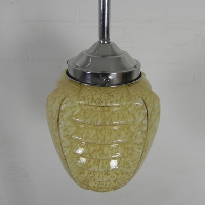 Art Deco Hanging Lamp with Ribbed Glass Shade, 1930s-TL-2021188