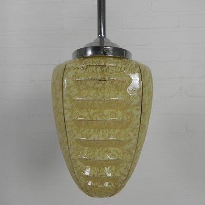 Art Deco Hanging Lamp with Ribbed Glass Shade, 1930s-TL-2021188