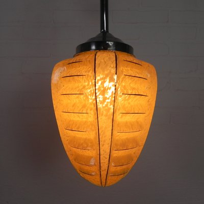 Art Deco Hanging Lamp with Ribbed Glass Shade, 1930s-TL-2021188