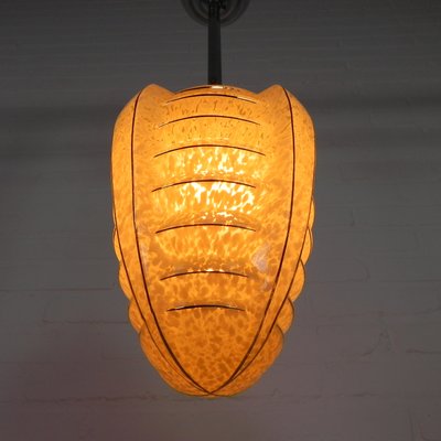 Art Deco Hanging Lamp with Ribbed Glass Shade, 1930s-TL-2021188