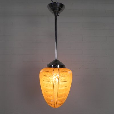 Art Deco Hanging Lamp with Ribbed Glass Shade, 1930s-TL-2021188