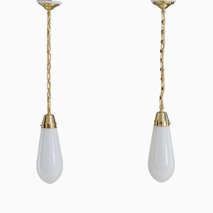 Art Deco Hanging Lamps with Original Glass Shades, Germany, 1920s, Set of 2-SPD-1731897