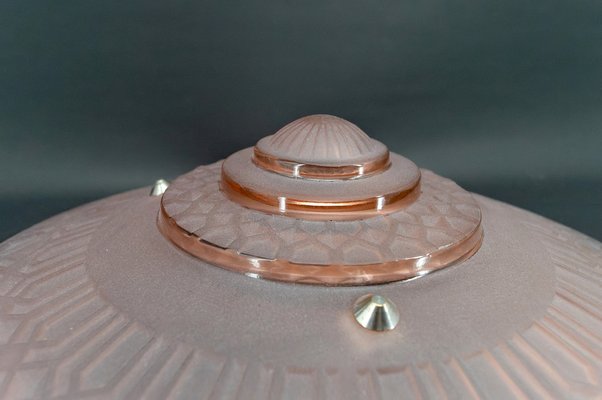 Art Deco Hanging Light in Pink Glass and Chrome Bronze by Henry Petitot for Atelier Petitot, 1930-XNH-1804499