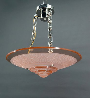 Art Deco Hanging Light in Pink Glass and Chrome Bronze by Henry Petitot for Atelier Petitot, 1930-XNH-1804499